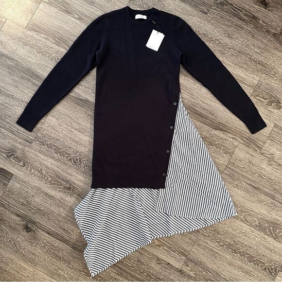 Naadam Asymmetrical hybrid sweater dress navy New - Picture 1 of 10
